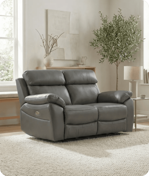 Torino Genuine Leather Grey Electric Power Recliner 2 Seater Sofa