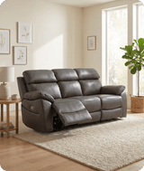 Torino Genuine Leather Grey Electric Power Recliner 3 Seater Sofa
