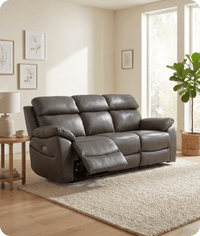 Torino Genuine Leather Grey Electric Power Recliner 3 Seater Sofa