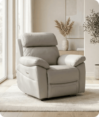 Torino Genuine Leather Light Grey Electric Power Recliner Armchair