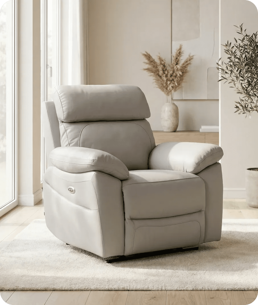 Torino Genuine Leather Light Grey Electric Power Recliner Armchair