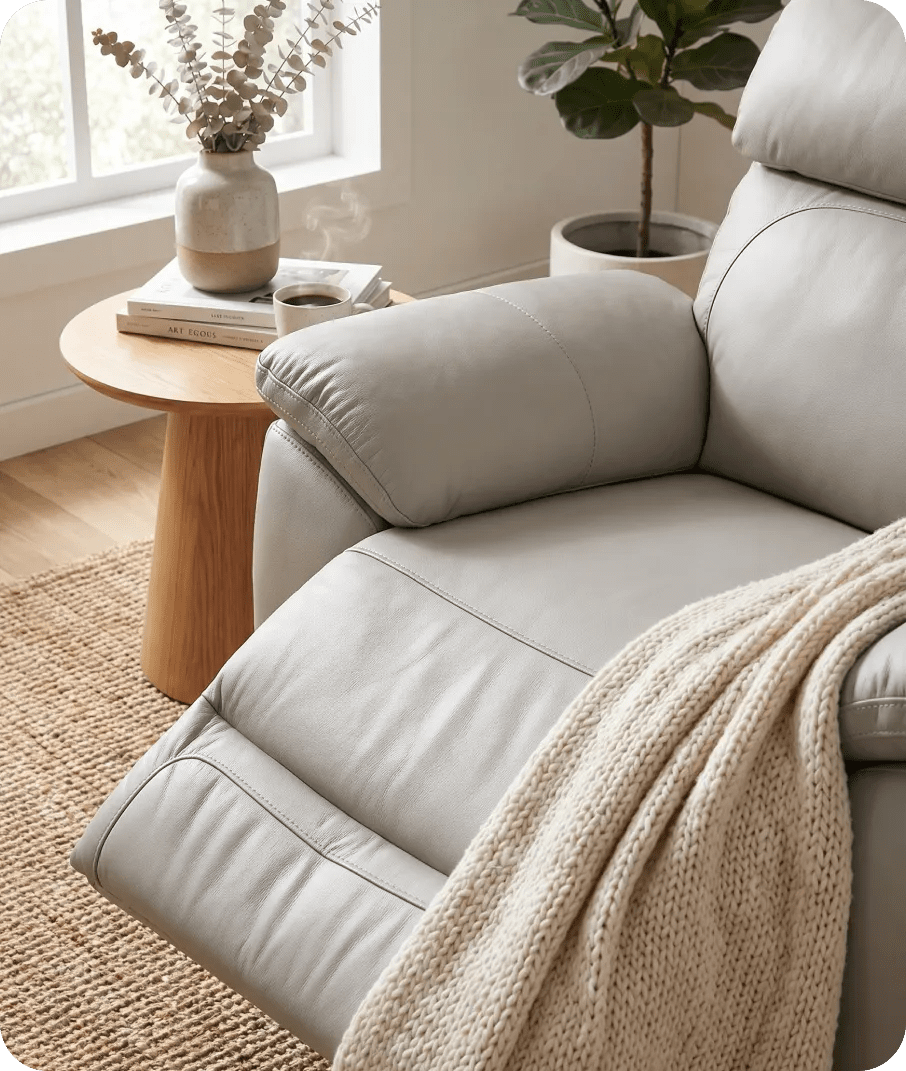 Torino Genuine Leather Light Grey Electric Power Recliner Armchair