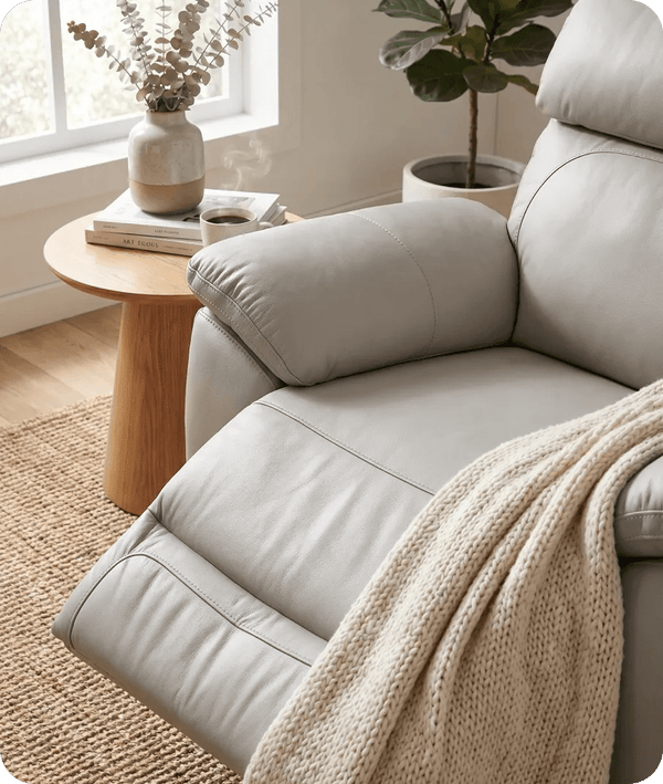Torino Genuine Leather Light Grey Electric Power Recliner Armchair