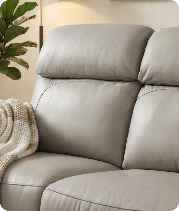 Torino Genuine Leather Light Grey Electric Power Recliner 2 Seater Sofa