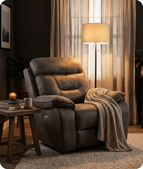 Foster Brown Fabric Electric Recliner Armchair