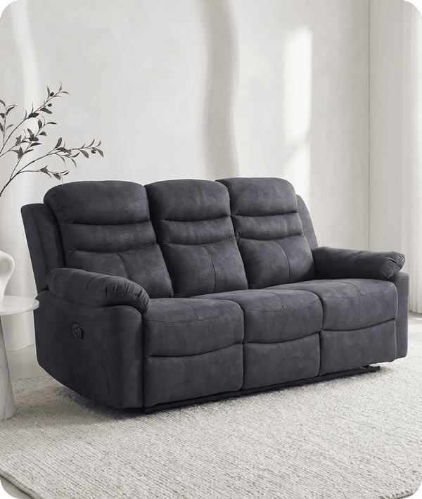 Bristol Grey Fabric Manual Recliner 3 Seater Sofa