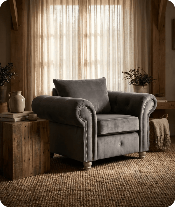 Haven Grey Fabric Velvet Armchair