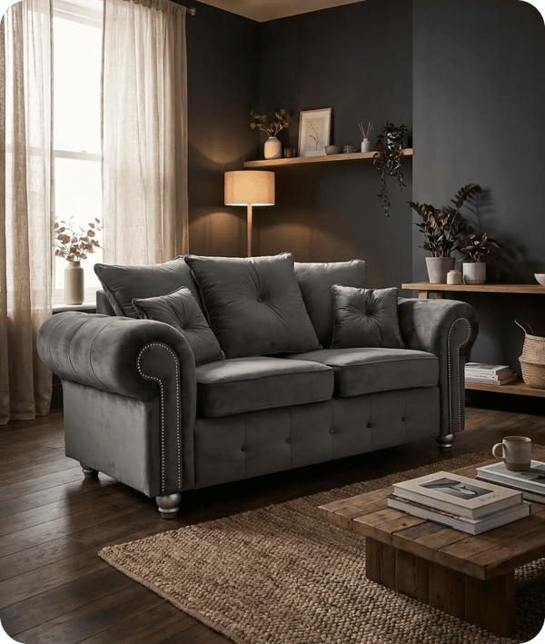 Haven Grey Fabric Velvet 2 Seater Sofa