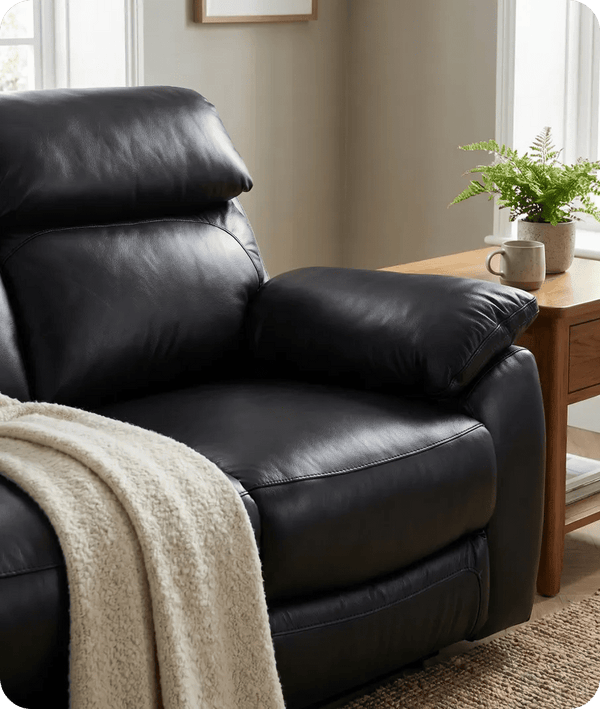 Torino Genuine Leather Black  Electric Power Recliner 2 Seater
