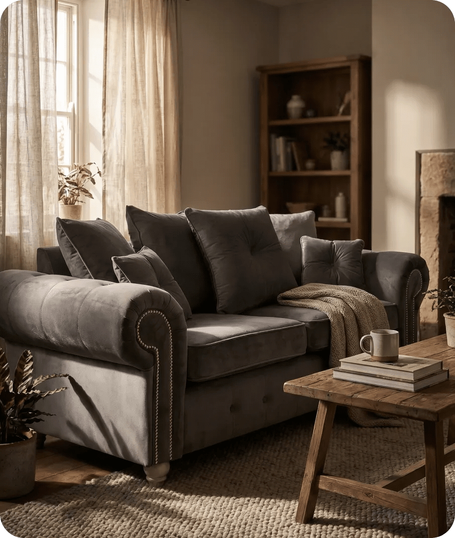 Haven Grey Fabric Velvet 3 Seater Sofa - Sofa-Direct