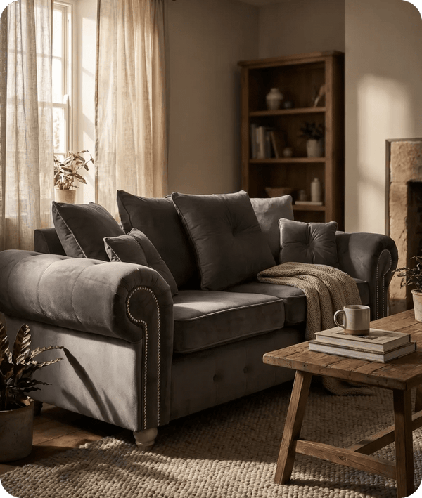 Haven Grey Fabric Velvet 3 Seater Sofa