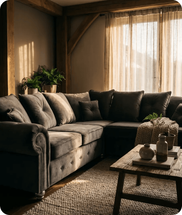 Haven Grey Fabric Velvet Corner Sofa