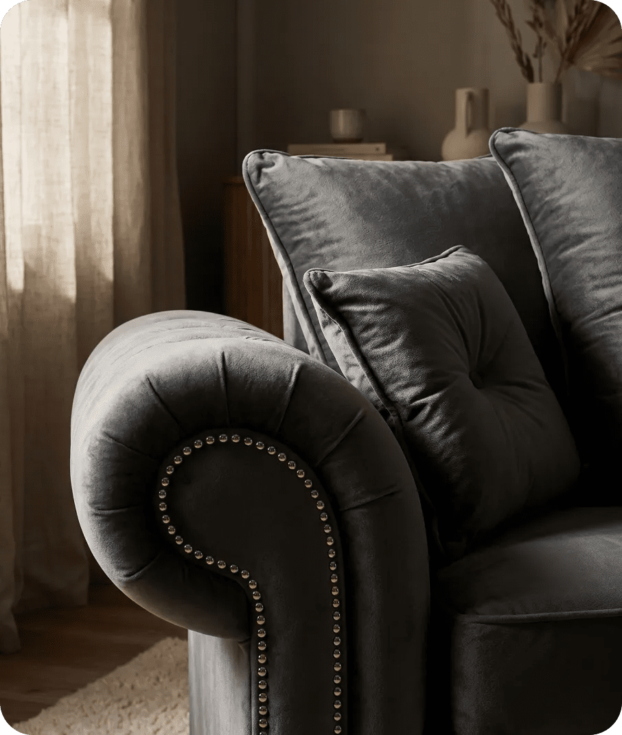 Haven Grey Fabric Velvet 2 Seater Sofa - Sofa-Direct