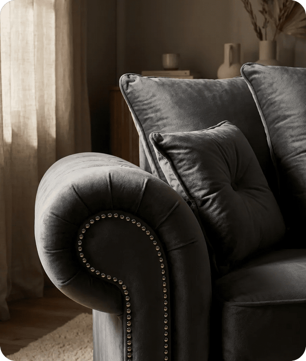 Haven Grey Fabric Velvet 2 Seater Sofa