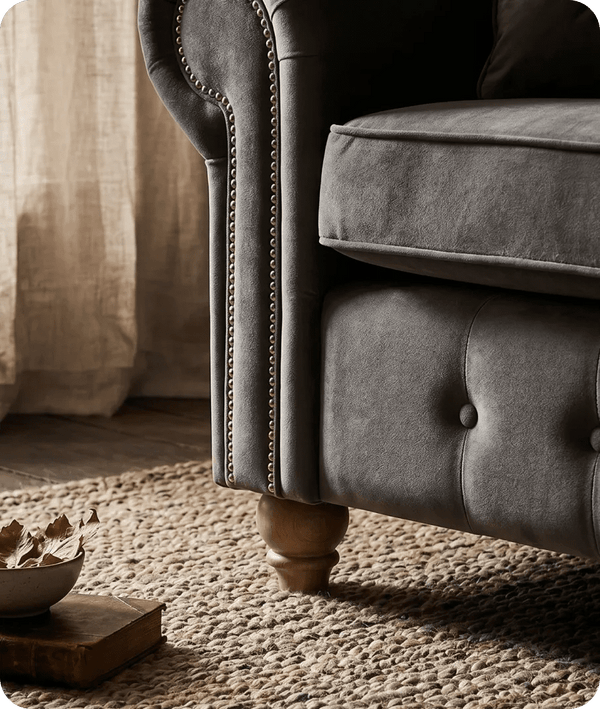 Haven Grey Fabric Velvet 3 Seater Sofa