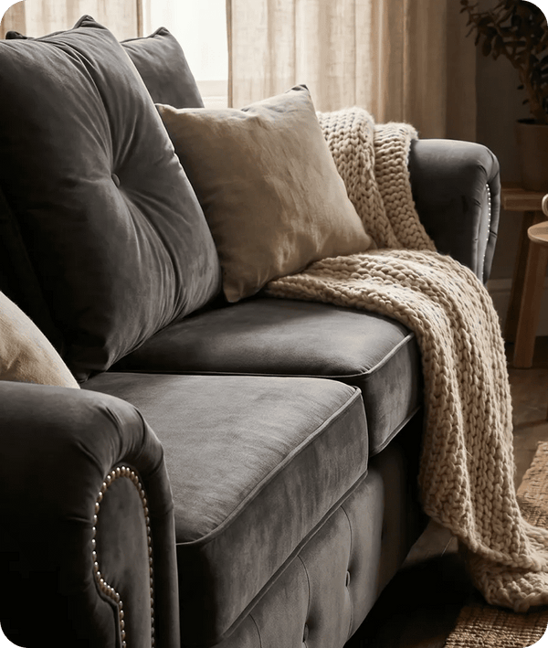 Haven Grey Fabric Velvet 3 Seater Sofa