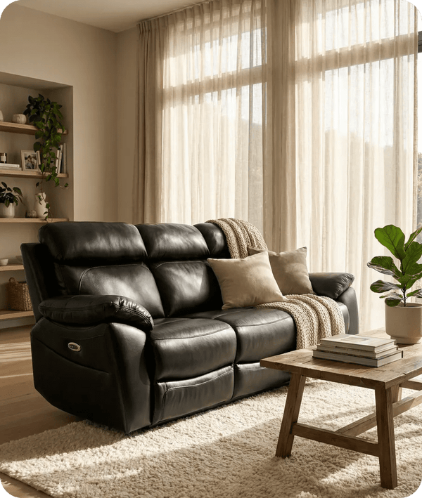 Torino Genuine Leather Black Electric Power Recliner 3 Seater