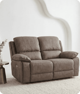 Chelsea Brown Suede Fabric Electric Recliner 2 Seater Sofa - Sofa-Direct