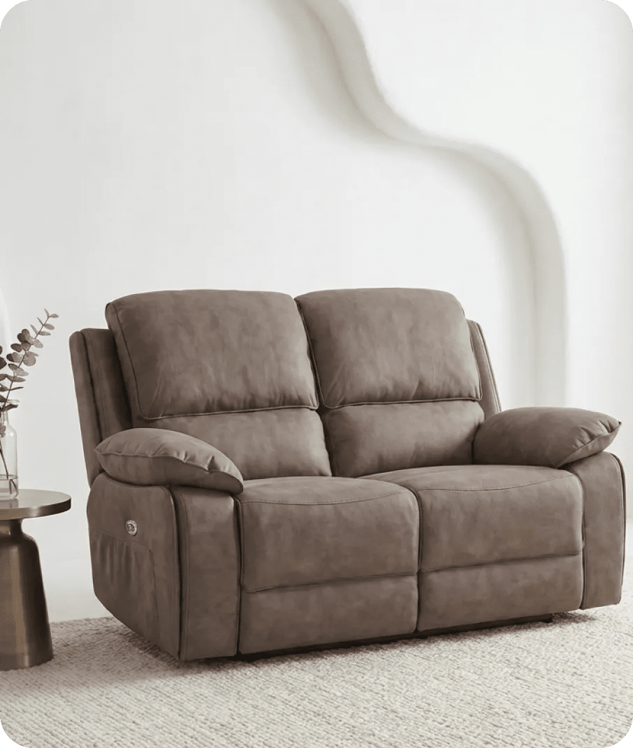 Chelsea Brown Suede Fabric Electric Recliner 2 Seater Sofa - Sofa-Direct