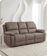Chelsea Brown Suede Fabric Electric Recliner 3 Seater Sofa - Sofa-Direct