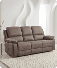 Chelsea Brown Suede Fabric Electric Recliner 3 Seater Sofa - Sofa-Direct