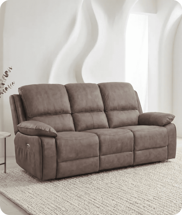 Chelsea Brown Suede Fabric Electric Recliner 3 Seater Sofa