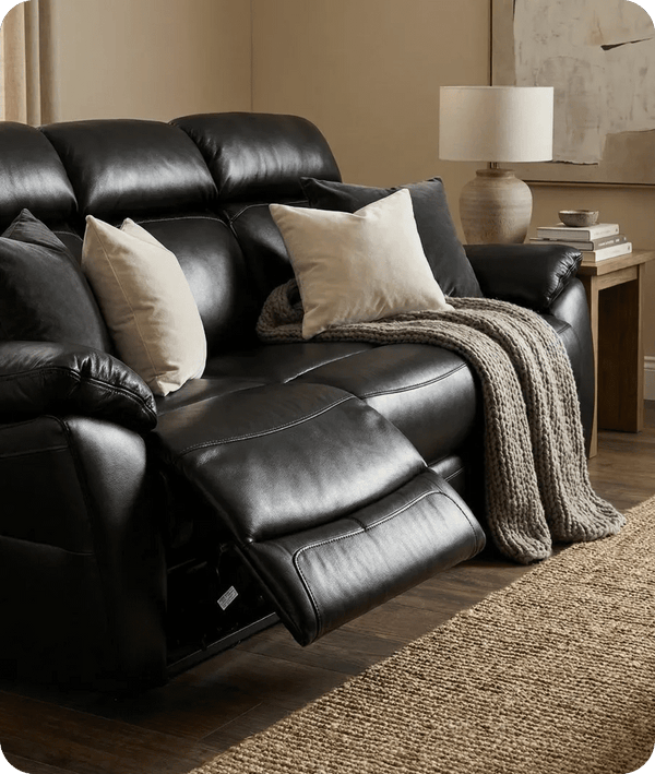 Torino Genuine Leather Black Electric Power Recliner 3 Seater