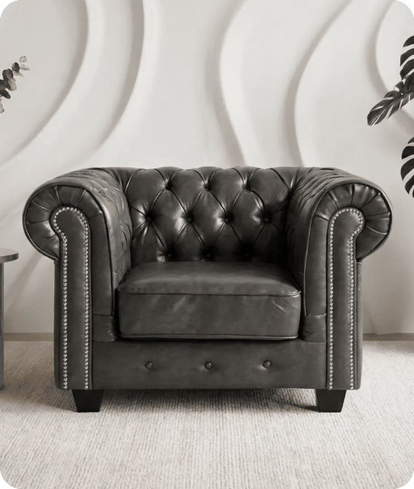 Windsor Classic Grey Leather Antique Armchair