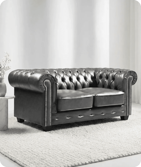 Windsor Classic Grey Leather Antique 2 Seater Sofa