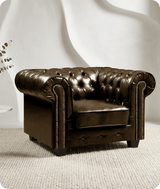 Chesterfield Brown Leather Antique Armchair - Sofa-Direct