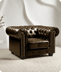 Chesterfield Brown Leather Antique Armchair - Sofa-Direct