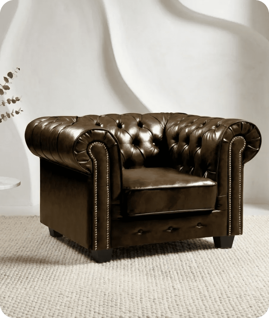 Chesterfield Brown Leather Antique Armchair - Sofa-Direct