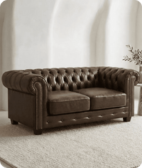 Chesterfield Brown Leather Antique 2 Seater Sofa - Sofa-Direct