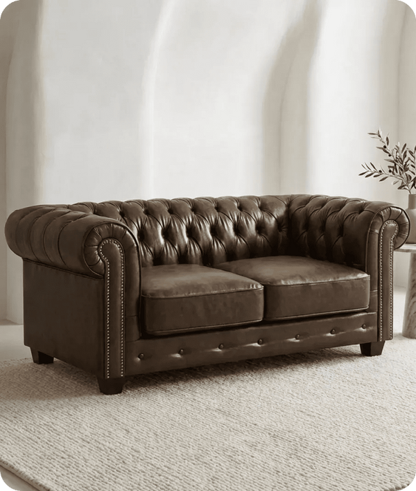 Windsor Classic Brown Leather Antique 2 Seater Sofa