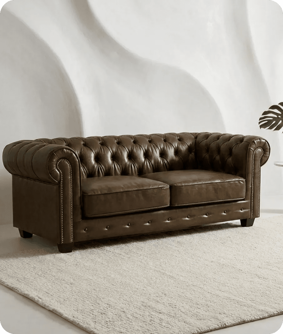 Chesterfield Brown Leather Antique 3 Seater Sofa - Sofa-Direct