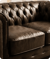 Chesterfield Brown Leather Antique 2 Seater Sofa - Sofa-Direct