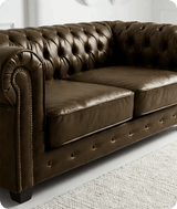 Chesterfield Brown Leather Antique 3 Seater Sofa - Sofa-Direct