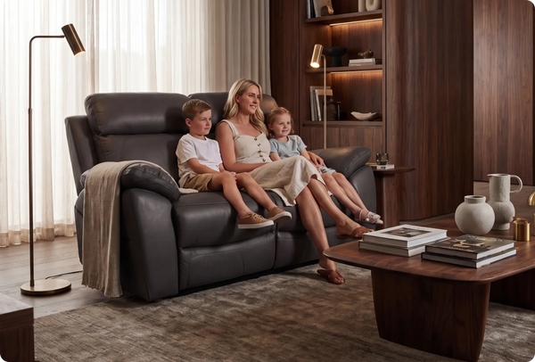 Torino Genuine Leather Grey Electric Power Recliner 2 Seater Sofa