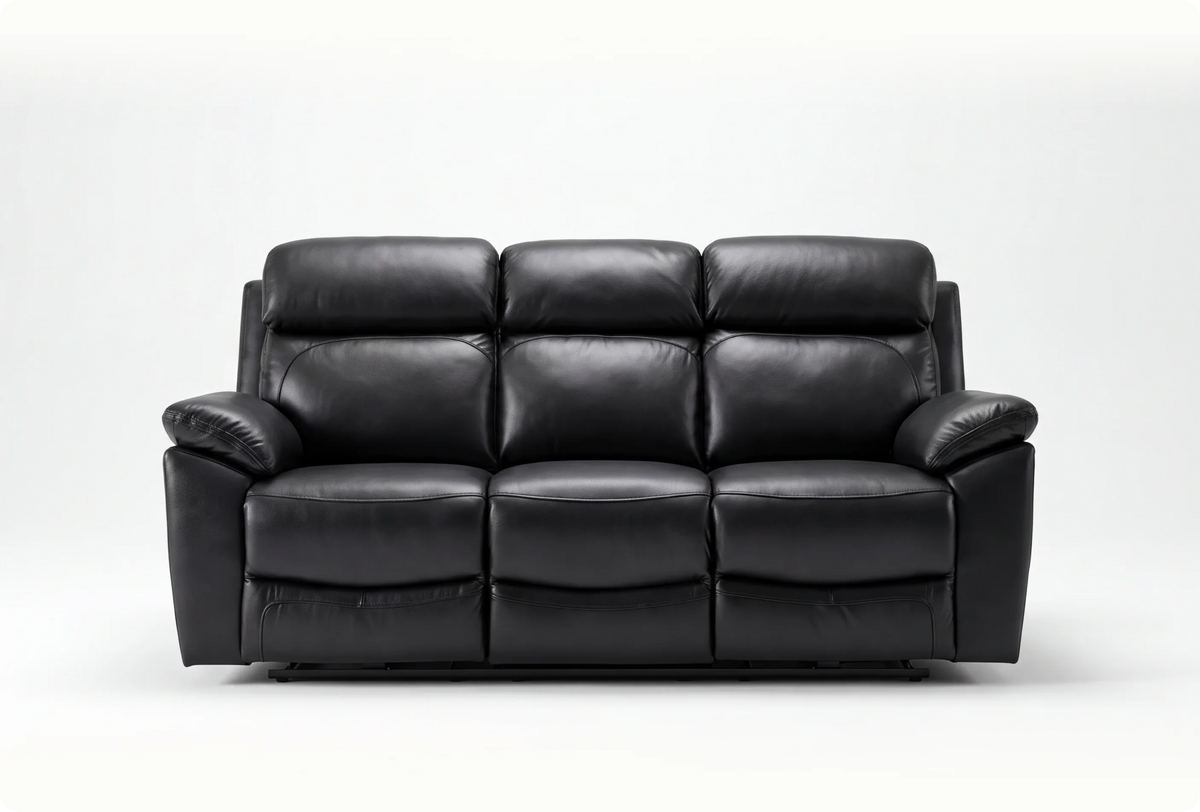 Torino Genuine Leather Black 3 Seater