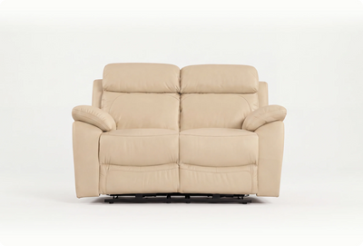 Torino Genuine Leather Cream Electric Power Recliner 2 Seater Sofa