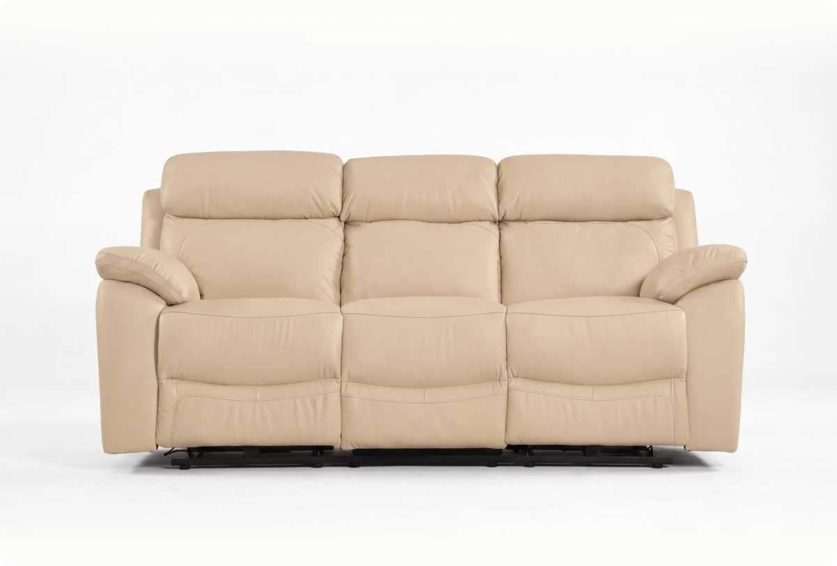 Torino Genuine Leather Cream 3 Seater Sofa