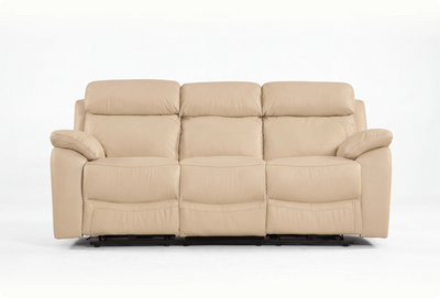 Torino Genuine Leather Cream Electric Power Recliner 3 Seater Sofa
