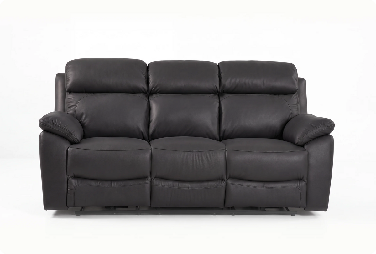 Torino Genuine Leather Grey 3 Seater Sofa