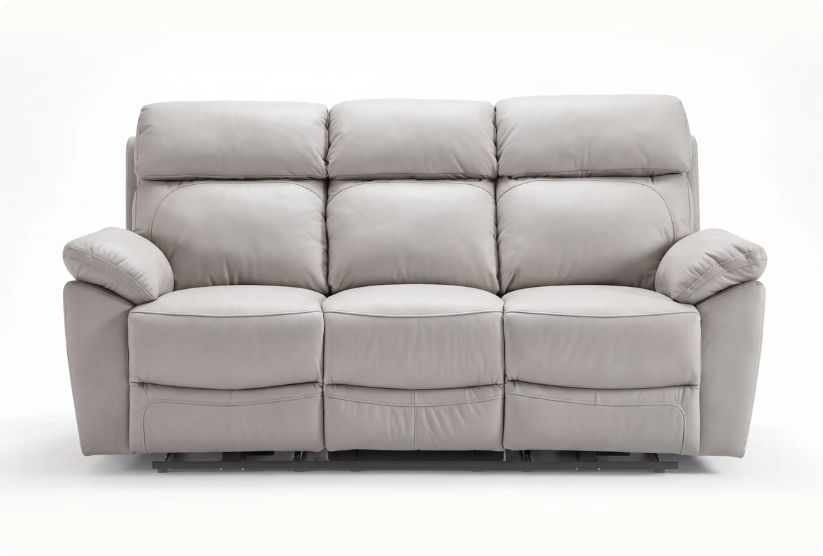 Torino Genuine Leather Light Grey 3 Seater Sofa