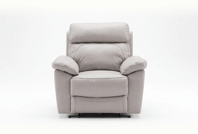 Torino Genuine Leather Light Grey Electric Power Recliner Armchair