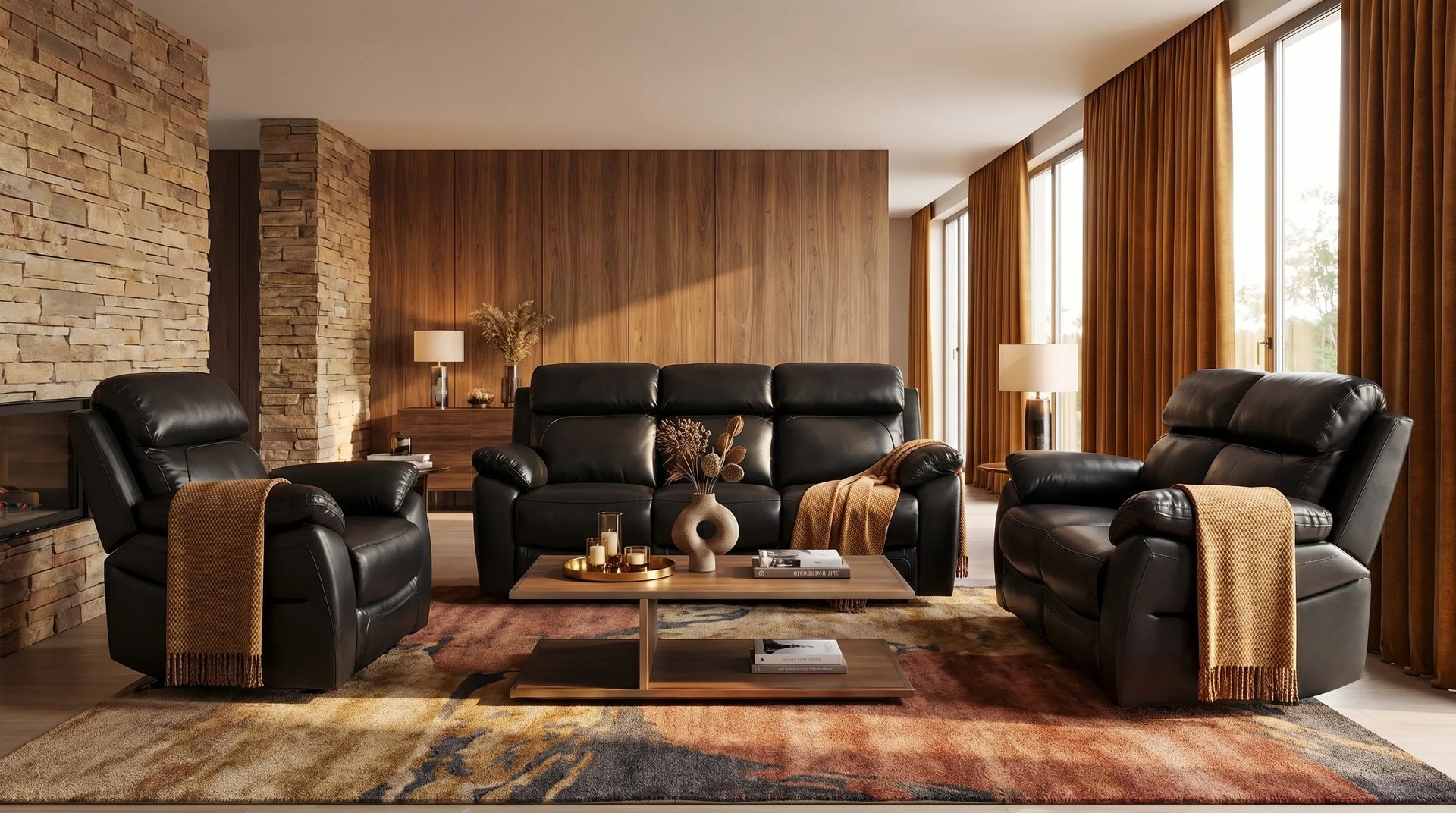 Torino Genuine Leather Black  Electric Power Recliner Armchair