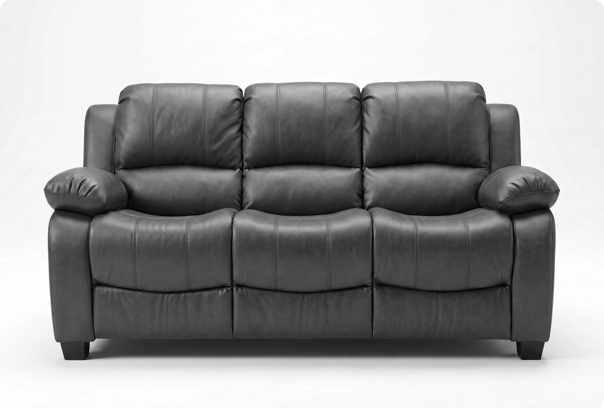 Veloura Grey Leather 3 Seater Sofa