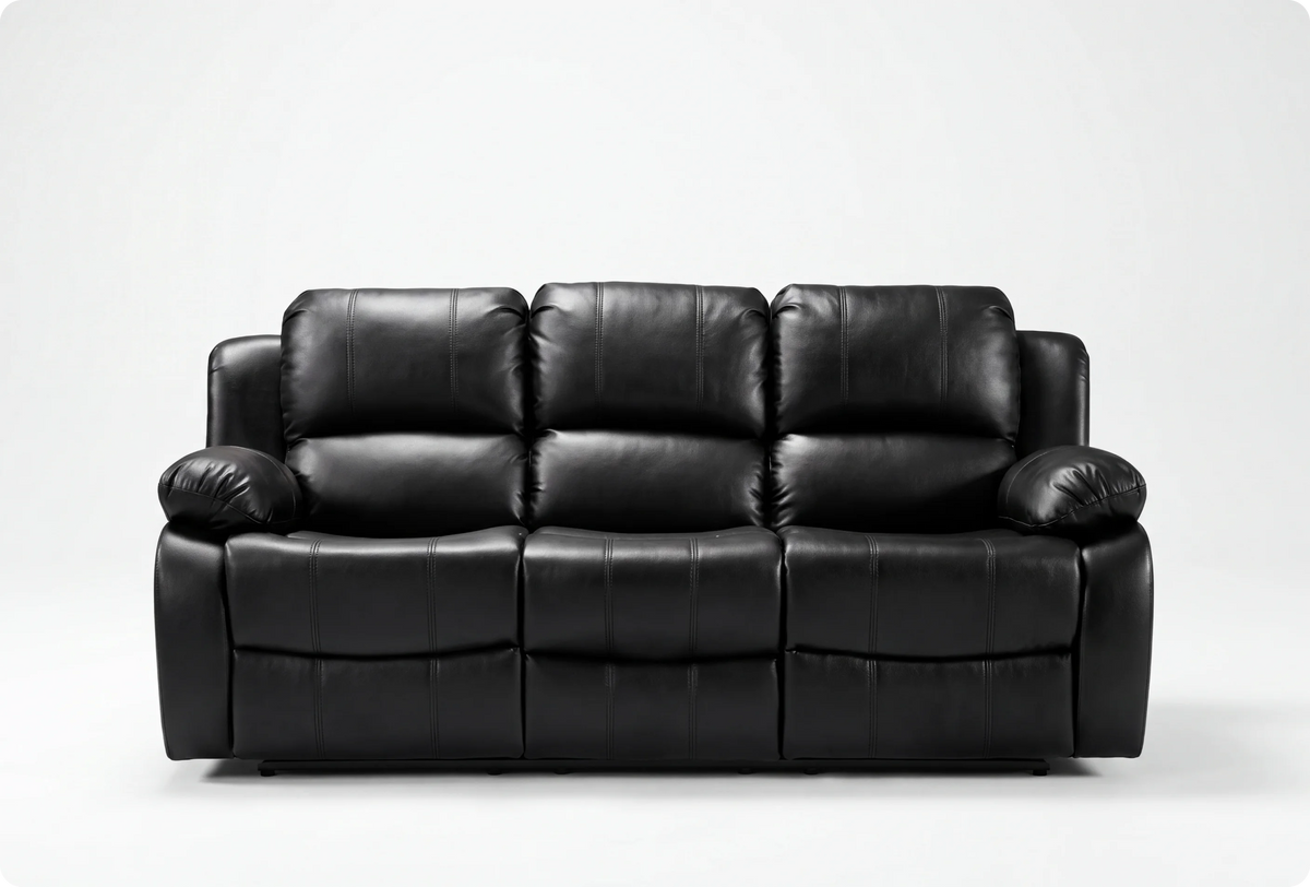 York Black Leather 3 Seater Manual