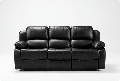 York Black Leather 3 Seater Manual Recliner Sofa