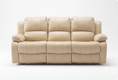 York Cream Leather 3 Seater Manual Recliner Sofa